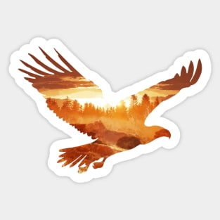 Fly eagle with landscape double exposure Sticker